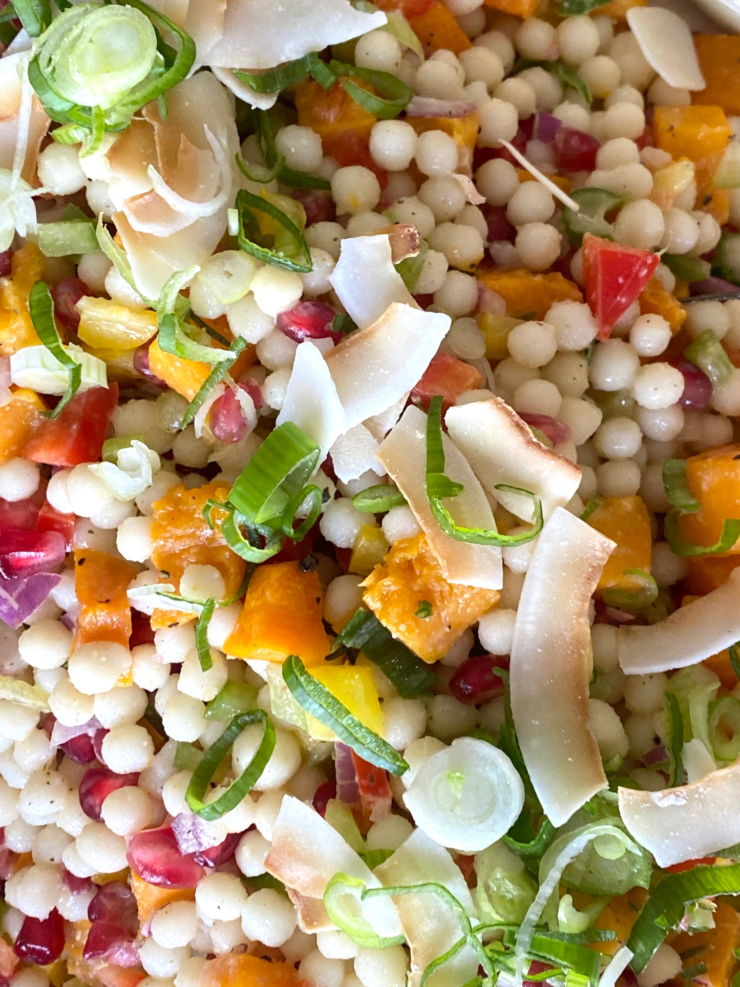 Pumpkin salad w quinoa, couscous pearls, capsicum & lemon myrtle dressing