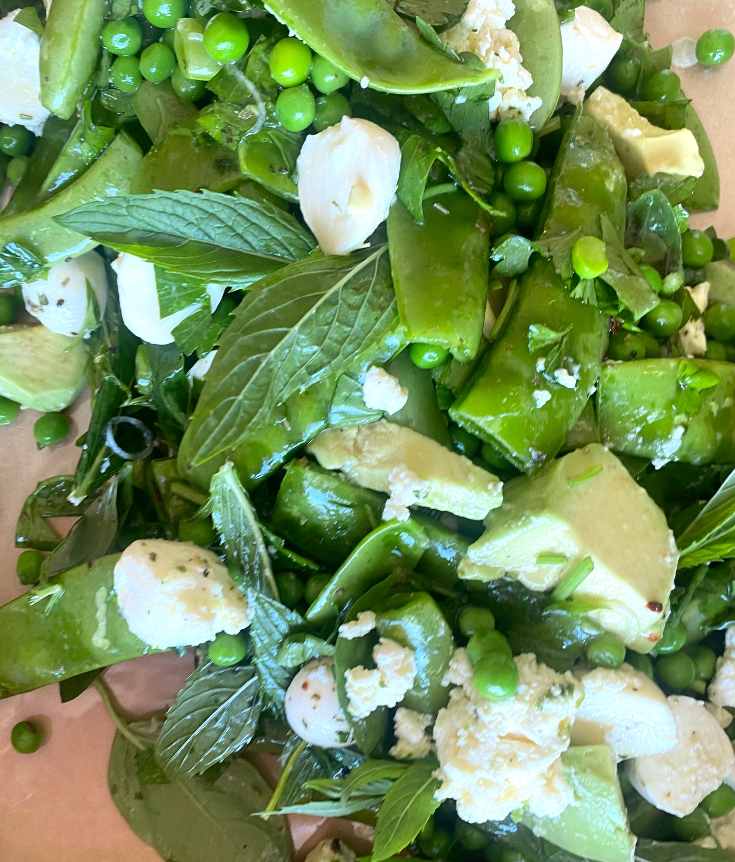 Salad Avocado, snow pea, mint, snap pea, Persian feta