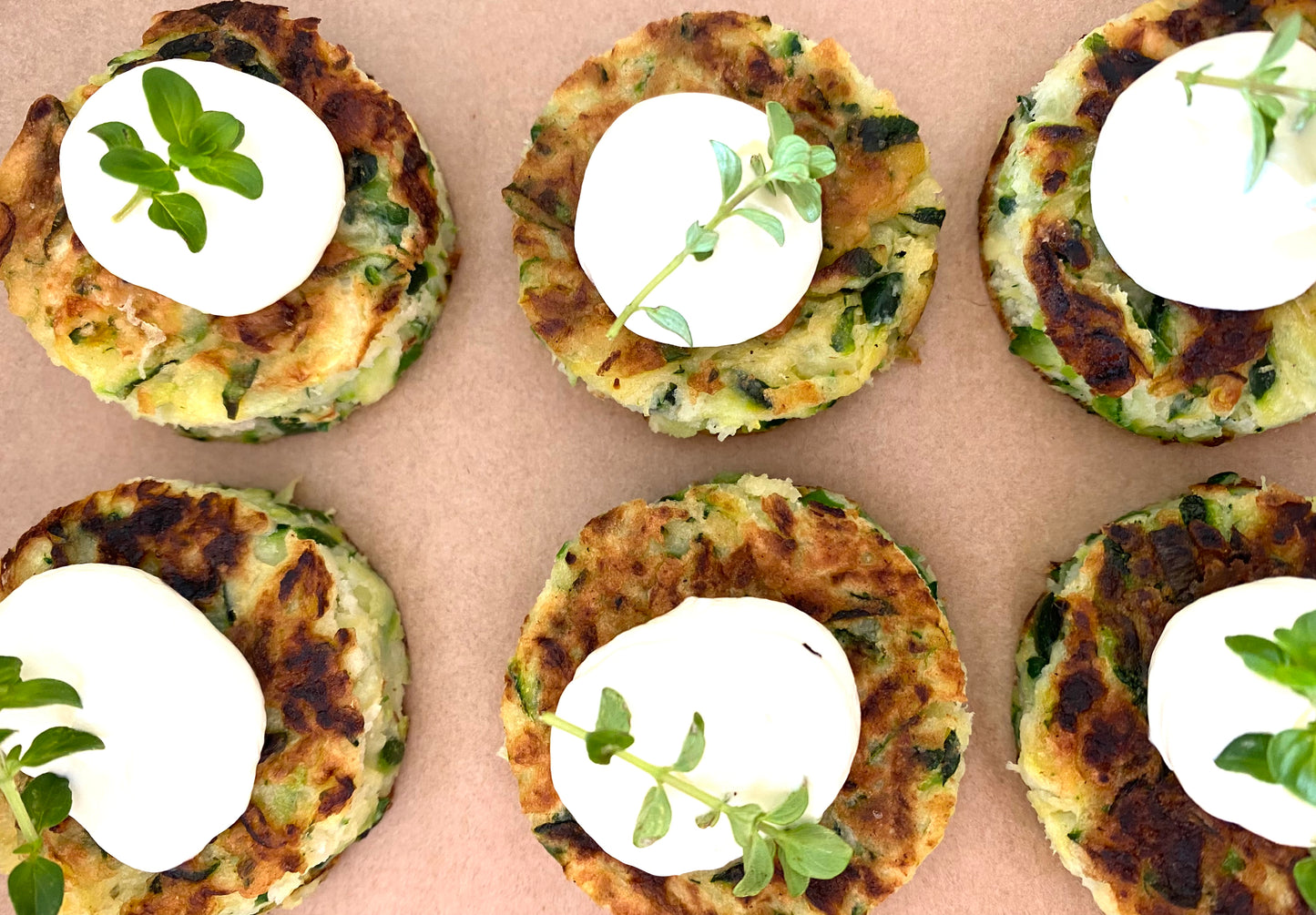 Zucchini Blinis w sour crème & herbs