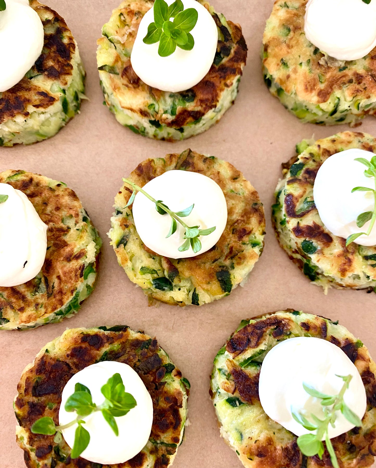 Zucchini Blinis w sour crème & herbs