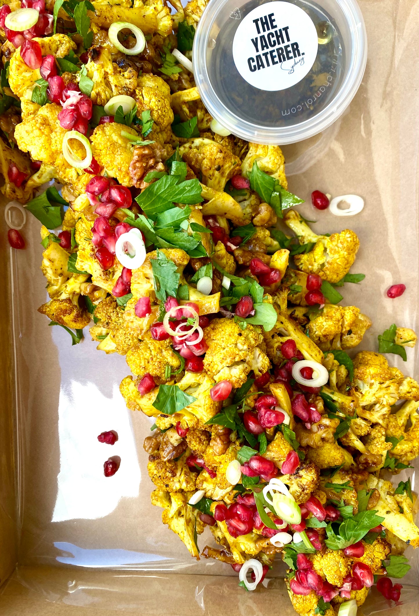 Roasted Cauliflower Turmeric, Walnut & Pomegranate Salad.