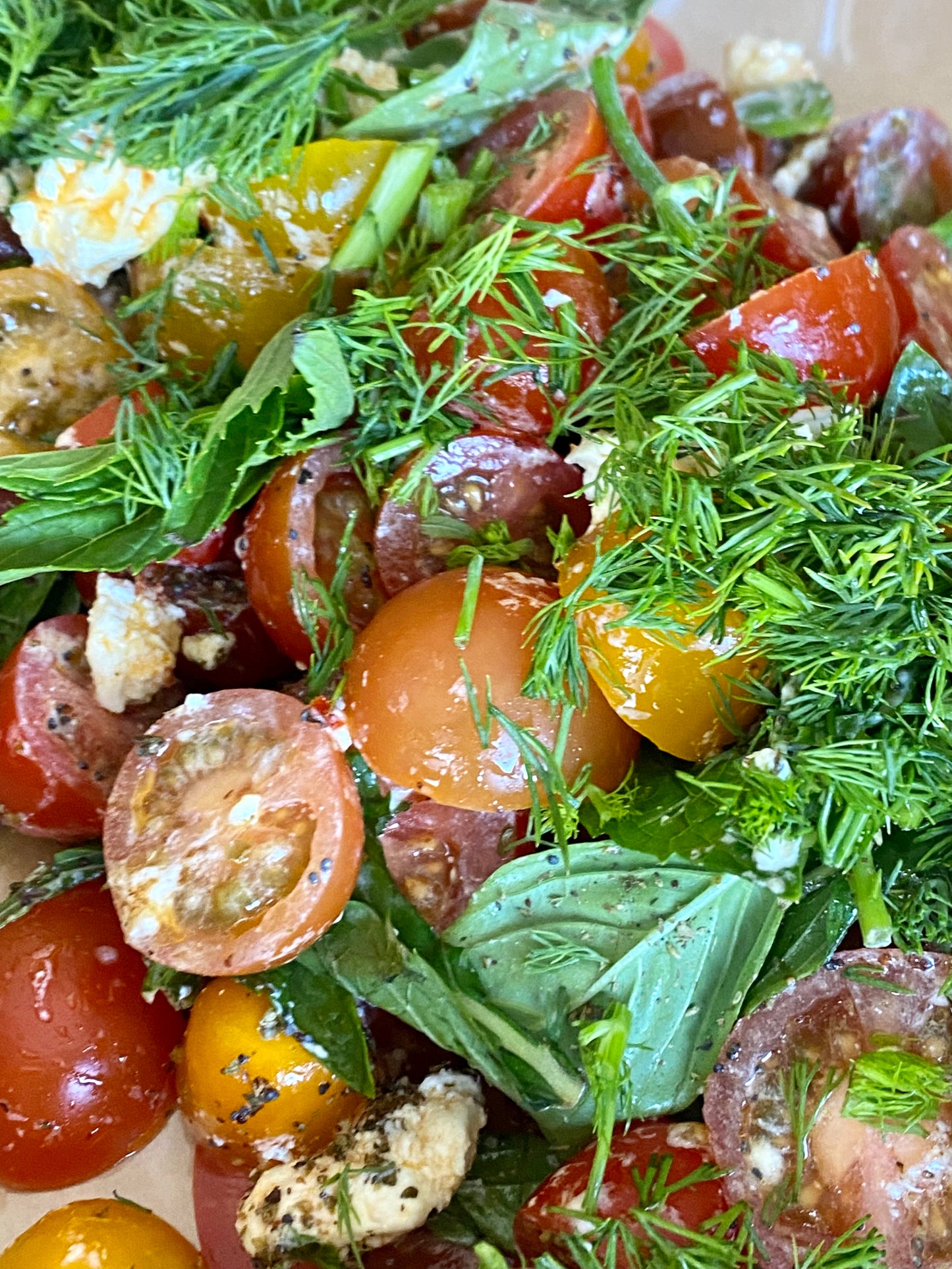 Salad Heirloom Tomato Dill, Basil, Mint & Persian Feta.