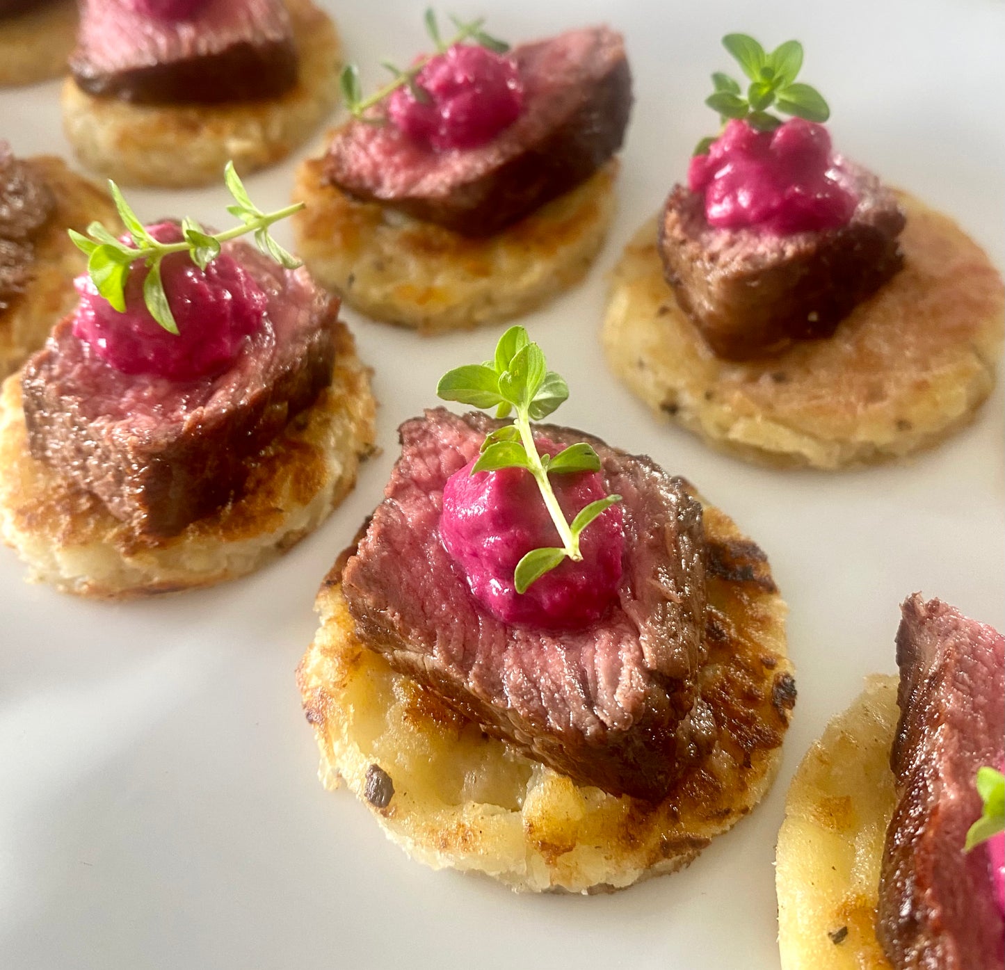 Crispy Beef Potato Rosti & Beetroot Garnished with Herbs